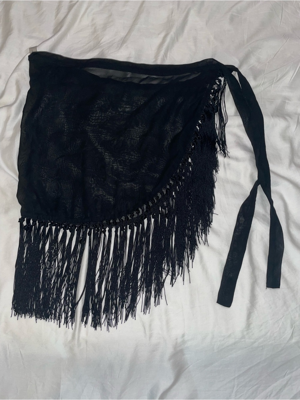 TiniBikini Black Fringe Tie-Sash Waist Scarf